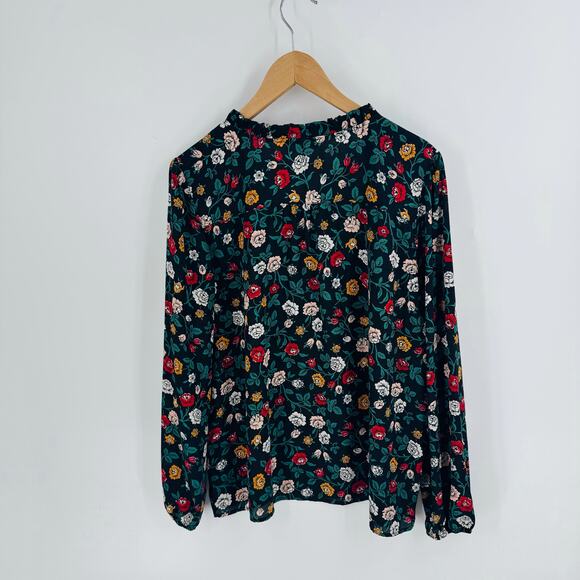 LOFT Black Dark Floral Feminine Romantic Office Modest Top Size XL - Picture 2 of 7